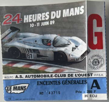 Original 1989 Le Mans Entry ticket