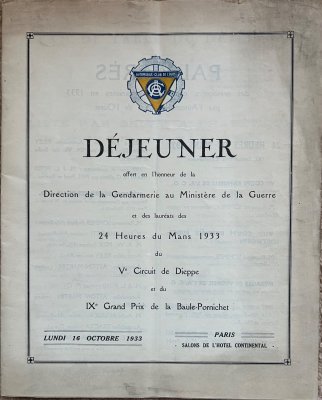 1933 Le Mans ACO awards gala dinner Official Programme